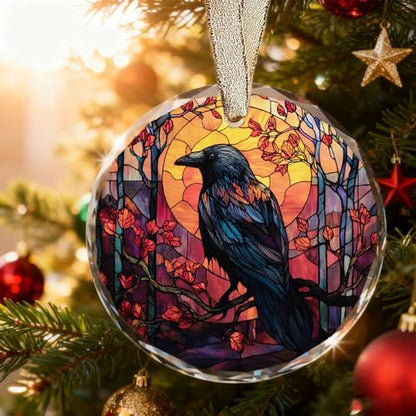 Gothic Crow Ornament for Christmas Tree - Goth Witchy Raven Stained Glass Christmas Ornaments, Unique Crow Gifts Idea - color: Blgs006