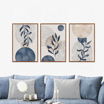 KAIRNE Boho Blue Plant Abstract Geometric Botanical Wall ArtSet-16’’X24’’X3 - color: Blue and White Wall Art, size: 16"Lx24"W