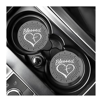 KVAEY 2 PCS Car Cup Holder Coasters, 2.76 Inch Anti Slip Vehicle Drink Mats with Cute Blessed Cross and Heart, Shockproof, Universal Car Accessories (Gray, 2 PCS) - color: Gray, size: 2 PCS
