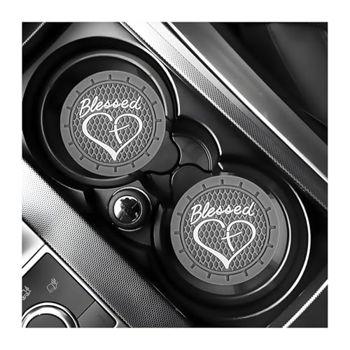 KVAEY 2 PCS Car Cup Holder Coasters, 2.76 Inch Anti Slip Vehicle Drink Mats with Cute Blessed Cross and Heart, Shockproof, Universal Car Accessories (Gray, 2 PCS) - color: Gray, size: 2 PCS