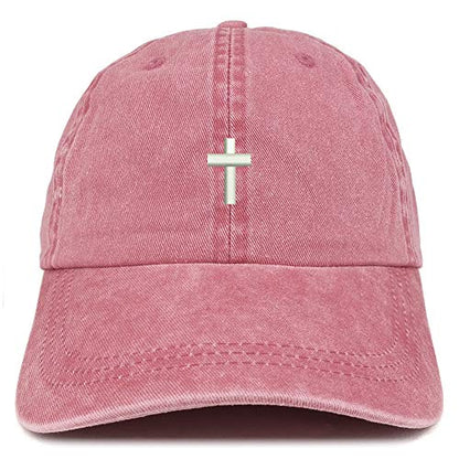 Trendy Apparel Shop Cross Embroidered Washed Cotton Adjustable Cap - color: Burgundy