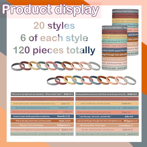 Estune 120 Pcs Bible Verse Bracelets Christian Wristbands, Classic Color - color: Classic Color