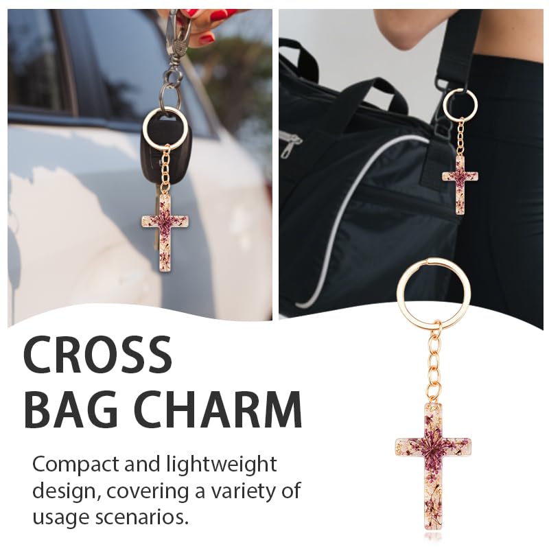 Flower Cross Keychains for Women Christian Gifts for Girls Daughter Religious Bag Charm Keyring Christian Keychain - color: Purple