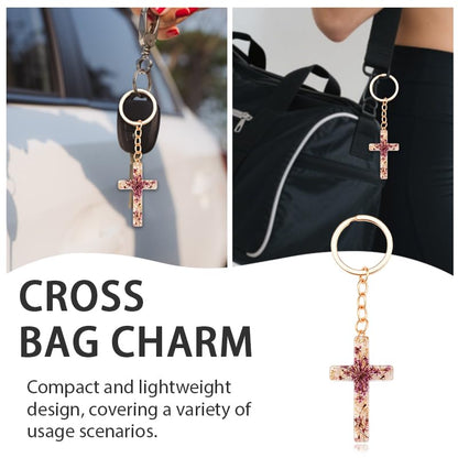 Flower Cross Keychains for Women Christian Gifts for Girls Daughter Religious Bag Charm Keyring Christian Keychain - color: Purple