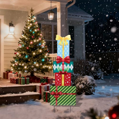 Bshine Christmas Outdoor Decor Stake,41.5" Metal Xmas Box Yard Sign,4 Pack - size: 41.5" Gift