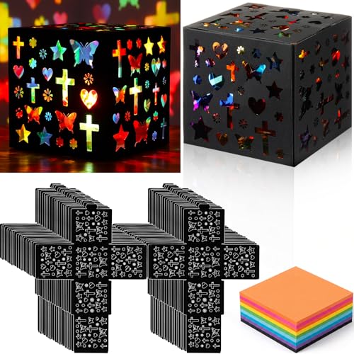 DoubleFill 24 Sets VBS Crafts Tissue Paper Lanterns Crafts Kits Religious Cross Tissue Paper Lanterns Bulk Suncatcher DIY Cross Ornaments for Church Sunday School VBS Art Classroom