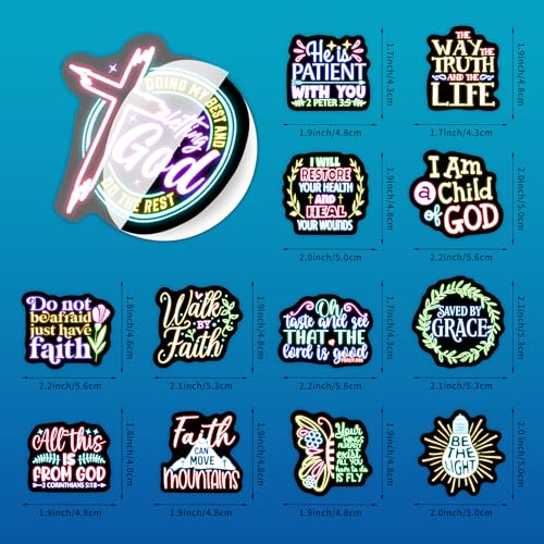 51 Pcs Glow in The Dark Neon Christian Bible Stickers for Kids, Jesus Christ Faith Vinyl Waterproof Water Bottle Laptop Decals, Teens Adults Religious Christianity Christmas Easter Thanksgiving - color: Jesus-ls017