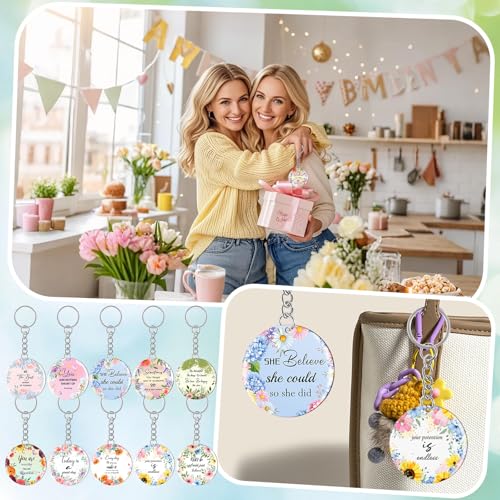 clothmile 100 Pcs Bible Verse Keychains Christian Keyrings Marble Keychains Acrylic Religious Key Rings for Women - color: Floral
