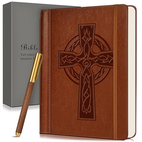 Leather Christian Bible Journal for Men Women, Undated Prayer Journal for Scripture Study & Daily Devotional, Church Notes Notebook, Jesus Religious Faith Gifts for Pastor, Graduation, Baptism (Cross) - color: Cross