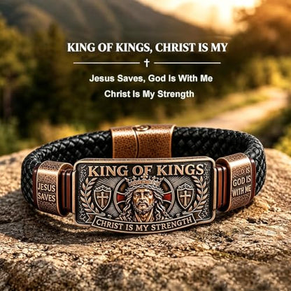 Roselover King of Kings Faith Bracelet Mens Christian Bracelet Gift Christ Is My Strength Religious Inspirational Wristband Gifts for Husband Dad Boyfriend Son - color: Kings Faith Bracelet-1PCS