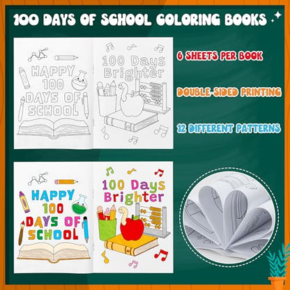 24Pcs 100 Days of School Coloring Books - Happy 100th Day of School DIY Color-in Pages Cute Pencil Apple Patterns Drawing Booklet Classroom Rewards Art Activity Gifts Party Favors Supplies - color: Y-100 Days of School
