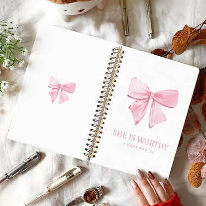 Bible Journal Gifts for Women Scripture Prayer Pink Bow Study - color: Proverbs 31