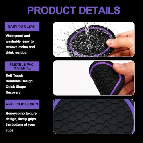 4PCS Car Cup Holder Coasters - 2.75 Inch Non-Slip Insert Water Bottle Holder Pads, Dustproof Automotive Interior Accessories Mat, Universal for Vehicles, Trucks, RVs (Purple) - color: Purple