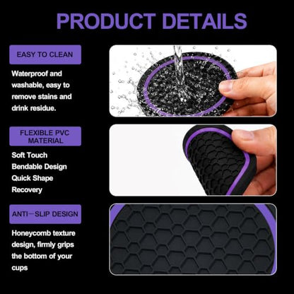 4PCS Car Cup Holder Coasters - 2.75 Inch Non-Slip Insert Water Bottle Holder Pads, Dustproof Automotive Interior Accessories Mat, Universal for Vehicles, Trucks, RVs (Purple) - color: Purple