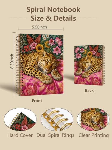Sleeping Leopard Floral Spiral Notebook Animal Lover Gift 5.5x8.3 in - color: Sleeping Leopard