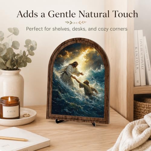 Farmhouse Christian Arch Wood Sign, Jesus Rescues Peter Faith Gift 8"×10" - color: color_name14