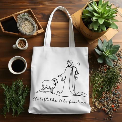 VICBOU Bible Verse Canvas Tote Bag Religious Christian Gifts for Women Men Faith Canvas Tote Reusable Grocery Bag - color: Jesussheep