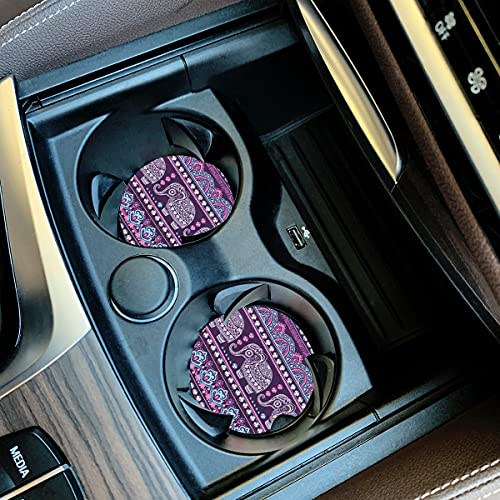 Small 2.56" Absorbent Car Coasters 2 Pack, Auto Cup Holder Accessories, Ceramic Coasters Absorb Spills to Keep Cupholders Clean (Purple Elephant) - color: Purple