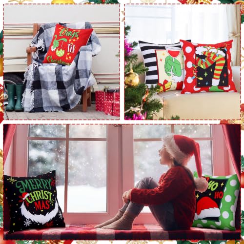 FuWeave 6 Pcs Christmas Pillow Covers 18 x 18 Inch Decorative Lime Green Red Xmas Pillow Cushion Case Pillowcase Square Christmas Pillow Covers for Home Sofa Couch Decorations(Ho Ho Ho) - style: Ho Ho Ho