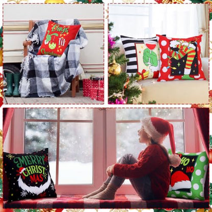 FuWeave 6 Pcs Christmas Pillow Covers 18 x 18 Inch Decorative Lime Green Red Xmas Pillow Cushion Case Pillowcase Square Christmas Pillow Covers for Home Sofa Couch Decorations(Ho Ho Ho) - style: Ho Ho Ho