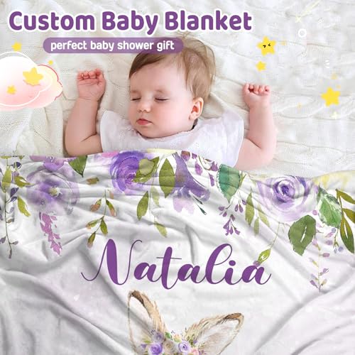 Personalized Baby Bunny Blanket for Girls with Name - color: Bunny