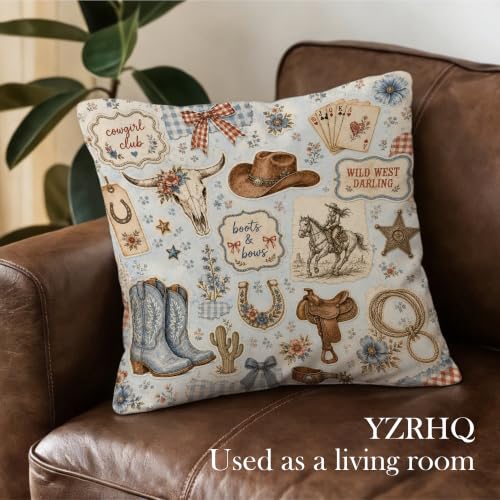 Retro Blue Coastal Cowgirl Pillow Cover 18x18 Double-Sided - color: Color-21