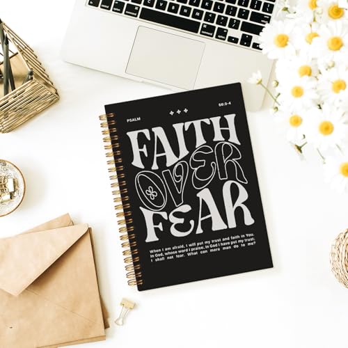 Wheatwin Faith Over Fear Christian Notebook, Bible Journal, Prayer Journal for Women & Men, Church Notes Journal, Scripture Hardcover Spiral Notebook 5.5x8.3 in - Black - color: Faith over fear - Black (bible-black)