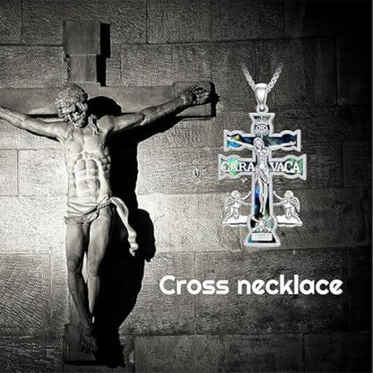Cross Necklace Origami/Wooden/Caravaca/Faith Pendant Necklace Christian Religious Catholic Cross Jewelry Gift for Women Men - color: Caravaca Cross silver