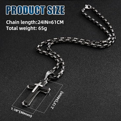 FLHEART Byzantine Cross Necklace for Men, Black Silver Stainless Steel Cross Chain Pendant Necklace Masculine Chunky Sturdy Mens Christian Jewelry Gift 22/24 Inch - color: Black, size: 24In