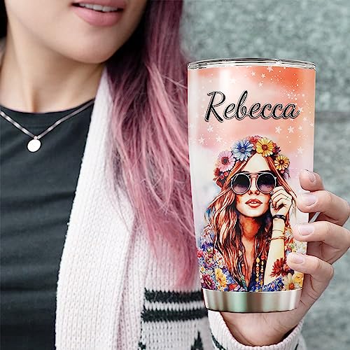 WAZONE Personalized Hippie Gypsy Soul Van Tumbler Cup 20oz 30oz Custom Name Flower Travel Mug Sayings Funny Gifts Birthday Christmas For Girl Women Friends Stainless Steel Insulated - color: Hippie