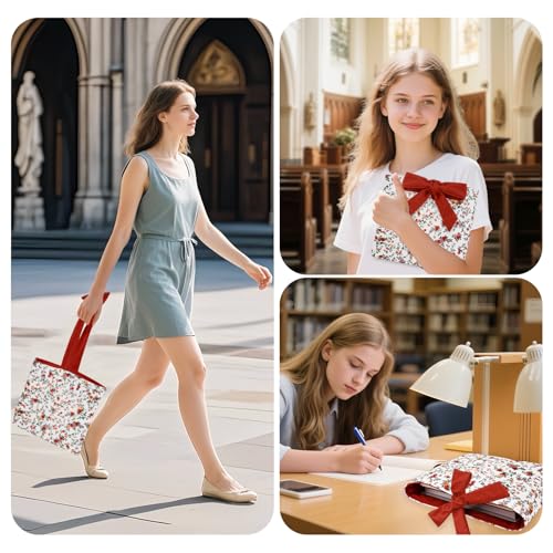 Bible Cover Case for Women,Large Bible Tote Bags for Women Organizer Quilted Bible Carrying Case(new) (Red Flowers)