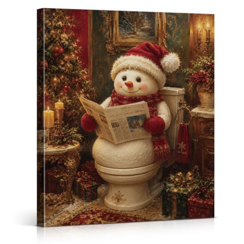 Funny Snowman Christmas Bathroom Wall Art Print Christmas Wall Decor - color: color-H