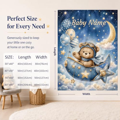 Custom Baby Blanket for Boys, Personalized Baby Blanket with Name for Gift - color: Cute Little Bear - Cowboy