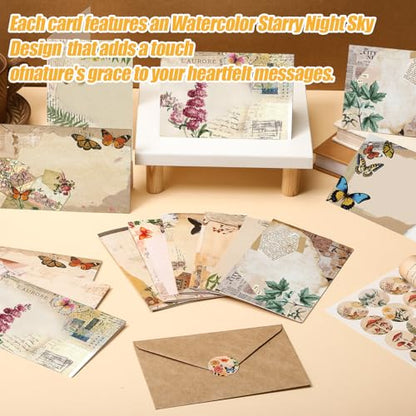 Motiskyy 50 Pcs Blank Greeting Cards 4x6, Blank Cards with Envelopes, 10 Designs, Ideal Stationary Set for All Occasions, Stationary with Matching White Envelope and Sticker(Nature Vintage) - style: Nature Vintage