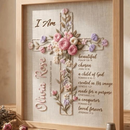 NAZENTI Custom Hand Embroidery Wooden Frame Sign Baptism Gift for Boy, Personalized Embroidered Floral Sign with Name - color: DS02