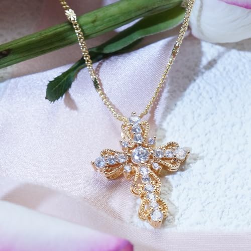 Gold Cross Necklace for Women, 14K Gold Plated - style: Filigree Cross