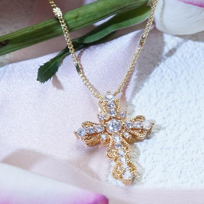 Gold Cross Necklace for Women, 14K Gold Plated - style: Filigree Cross