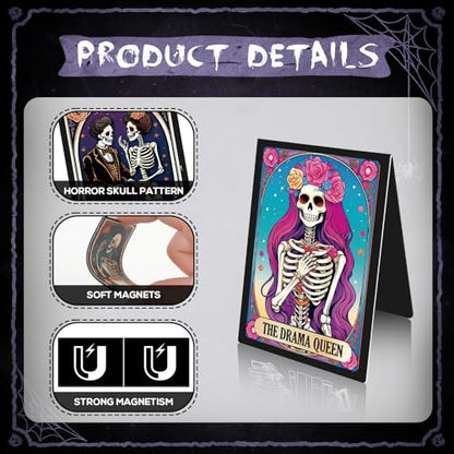 Tarot Skeleton Magnetic Bookmark Gifts - Wxiben 8 Pcs Gothic Skeleton Bookmarks Magnetic for Women Funny Skull Flower Magnets Book Markers Page Clip Gifts for Women Students Teacher Reader Office - style: Tarot Skeleton