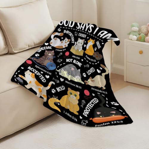 Cat Throw Blanket with Bible Verse,Thoughtful Christian Gifts - color: Bible-cat, size: 60"x80"