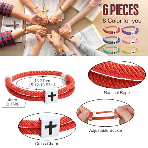 Landical 6 Pcs Cross Bracelet Men Adjustable Braided Rope - color: Bright Color