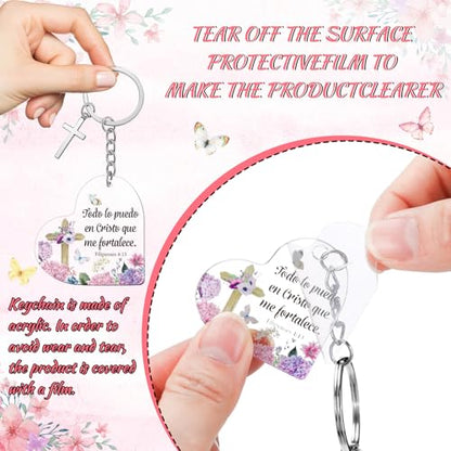 Sureio 100 Sets Spanish Christian Keychain and Cards - style: Romantic Heart