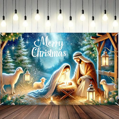 BlissYard Nativity Scene Banner 71x43 Inches Merry Christmas Manger Scene Banner Religious Christian Backdrop for Church Indoor Outdoor Christmas Backdrop Nativity Background Holiday Decoration