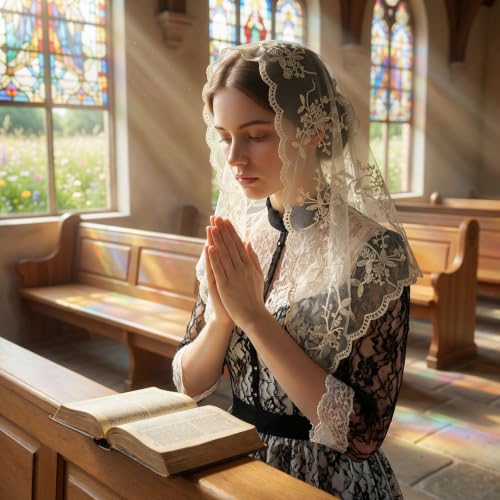 Lystaii Triangle Lace Mantilla Veil Catholic Chapel Head Covering Scarf - color: Yellow
