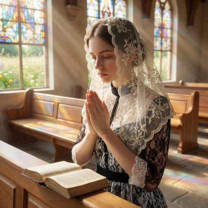 Lystaii Triangle Lace Mantilla Veil Catholic Chapel Head Covering Scarf - color: Yellow