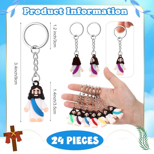 Sumind 24 Pcs Jesus Figurine Christian Keychain Religious Keychain Bulk Classic Christian Rings for Christ(White Skin Classic,Multicolor) - color: Multicolor, style: White Skin Classic