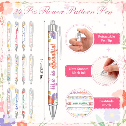Resurhang 24 Sets Inspirational Spiral Notebook with Pens - style: Flower