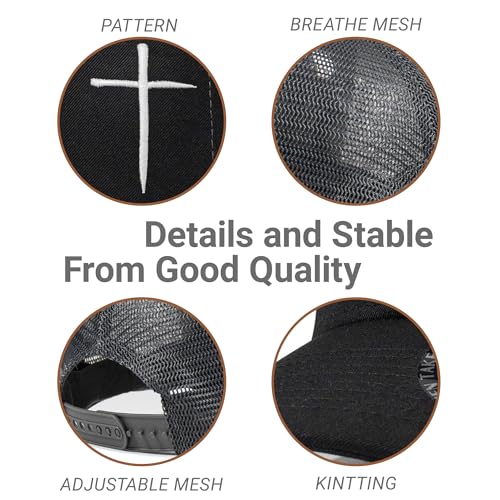 Christian Hats for Men Women,Jesus Cross Hat Christian Religious Gifts for Birthday/Christmas - color: 01.black-silver 02