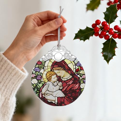 Virgin Mary Stained Glass Ornament, Christian Christmas Ornament, Religious Christmas Decoration, Holiday Decor, Gifts for Christian, Religious Gifts, Gift Exchange, Gift Idea - color: Christian Pattern a