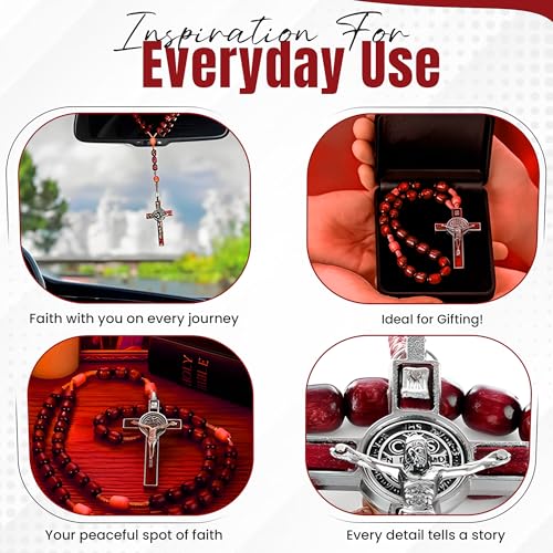 SANCTUM VERITAS Catholic Rosary Necklace | Large Italian Prayer Beads Gift - style: Deep Red