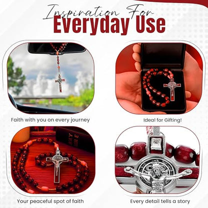 SANCTUM VERITAS Catholic Rosary Necklace | Large Italian Prayer Beads Gift - style: Deep Red